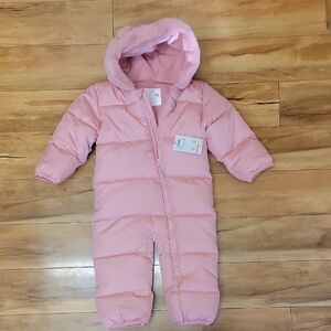 Okie Dokie Infant Size 12months Pink Quilted Footie One Piece Zipper Snowsuit